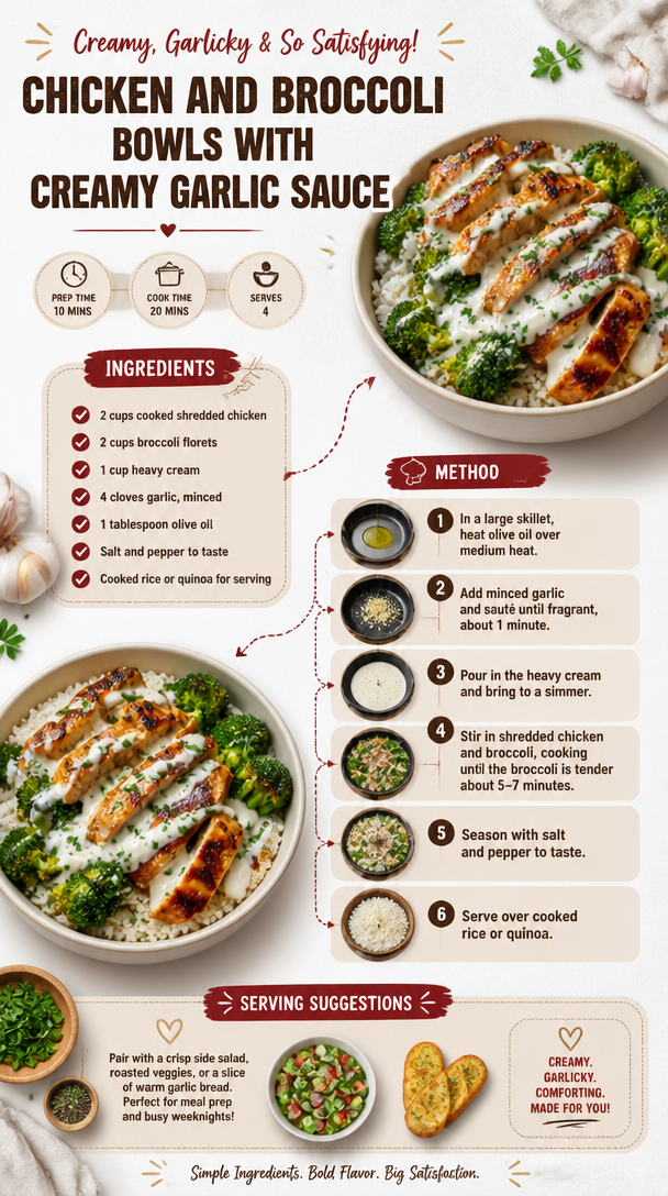 Chicken and Broccoli Bowls with Creamy Garlic Sauce