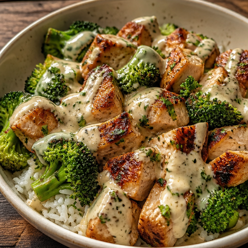 Chicken and Broccoli Bowls with Creamy Garlic Sauce
