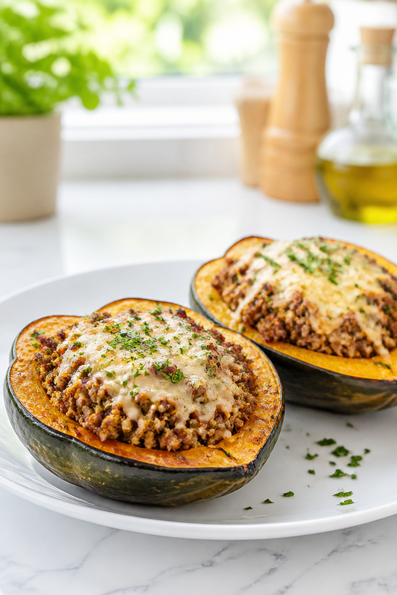 Savory Ground Turkey Stuffed Acorn Squash Recipe