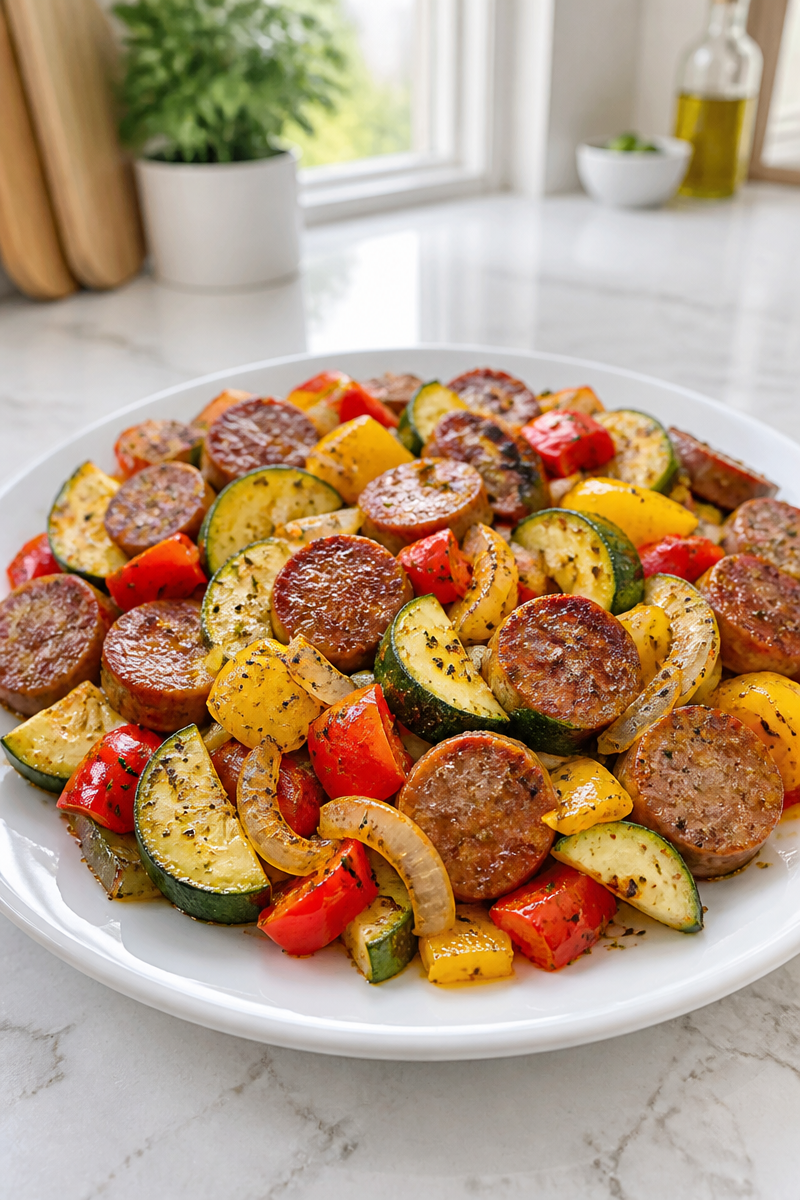 Sheet Pan Beef Sausage And Roasted Veggie Dinner