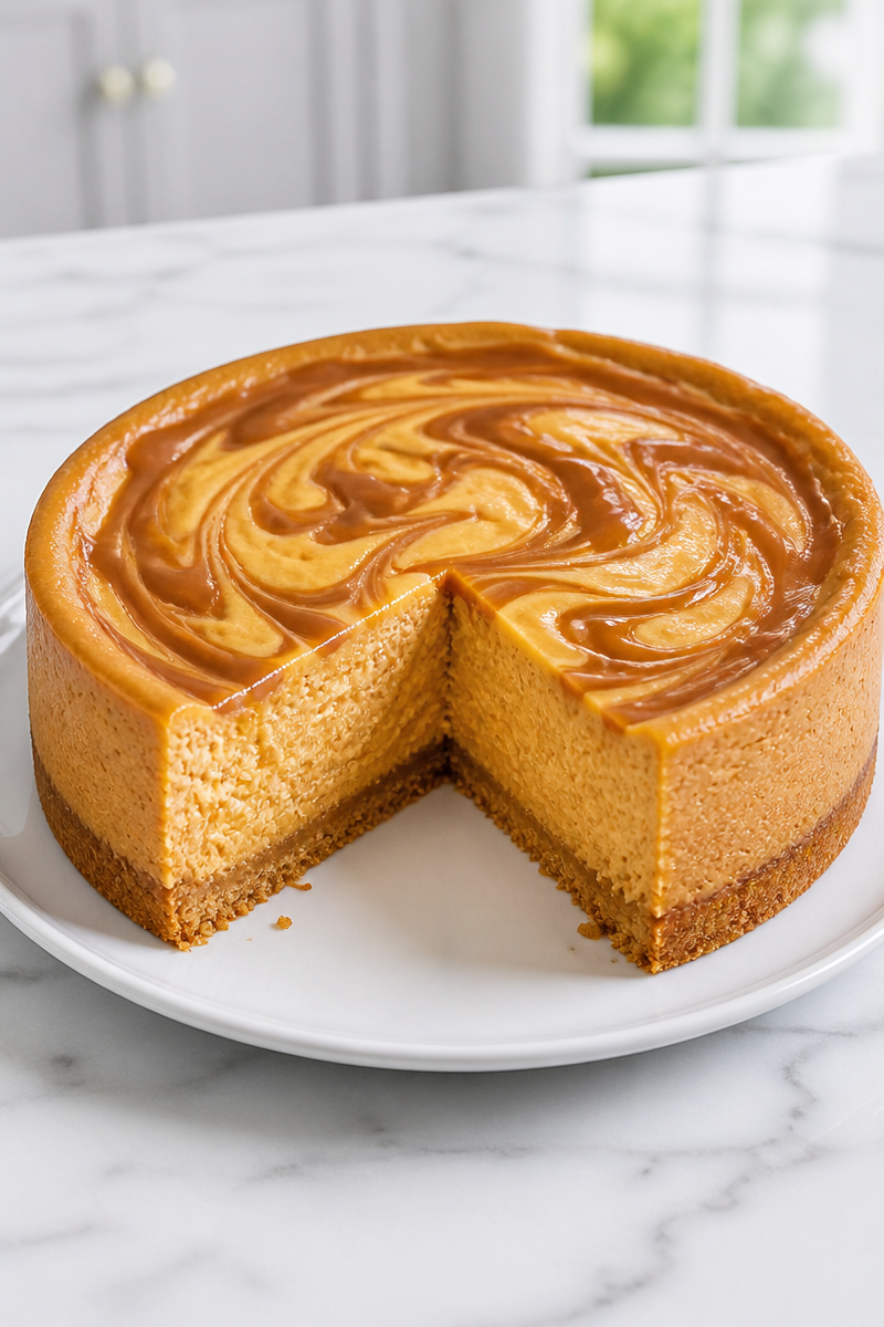 Creamy Caramel Swirl Pumpkin Cheesecake Dessert