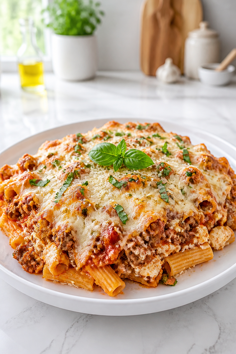 Cheesy Italian Ground Beef Baked Ziti Recipe