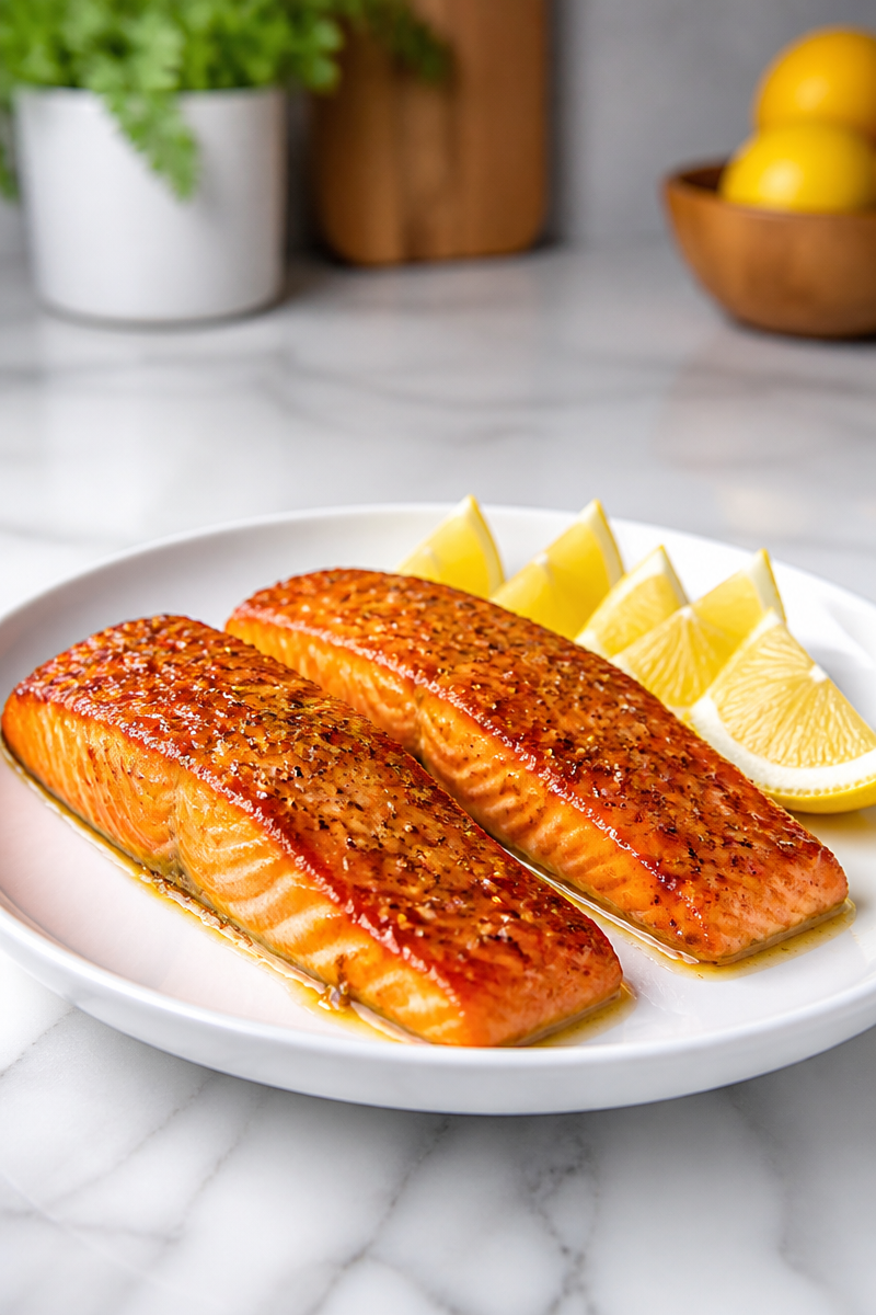 Oven Baked Maple Mustard Glazed Salmon Dinner