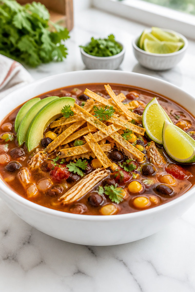 Spicy Crockpot Black Bean Chicken Tortilla Soup Recipe