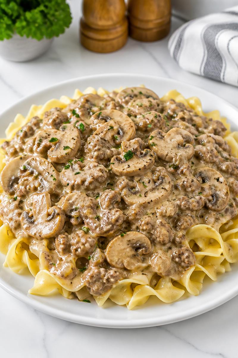 Creamy Mushroom And Ground Beef Stroganoff Recipe