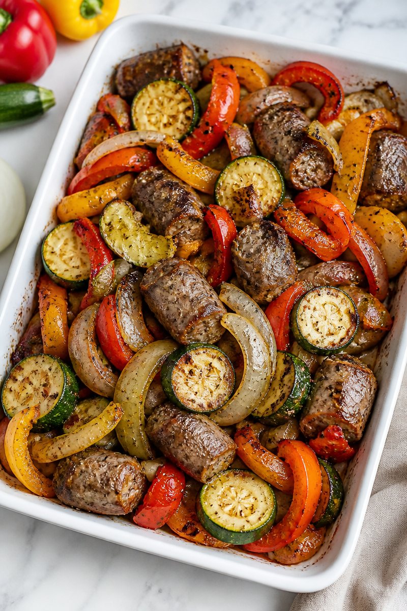 Sheet Pan Beef Sausage And Roasted Veggie Dinner
