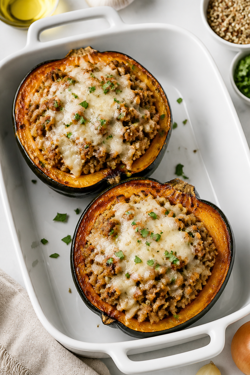 Savory Ground Turkey Stuffed Acorn Squash Recipe