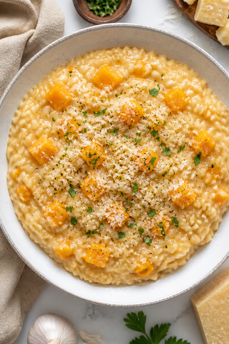 Creamy Parmesan And Garlic Butternut Squash Risotto Recipe