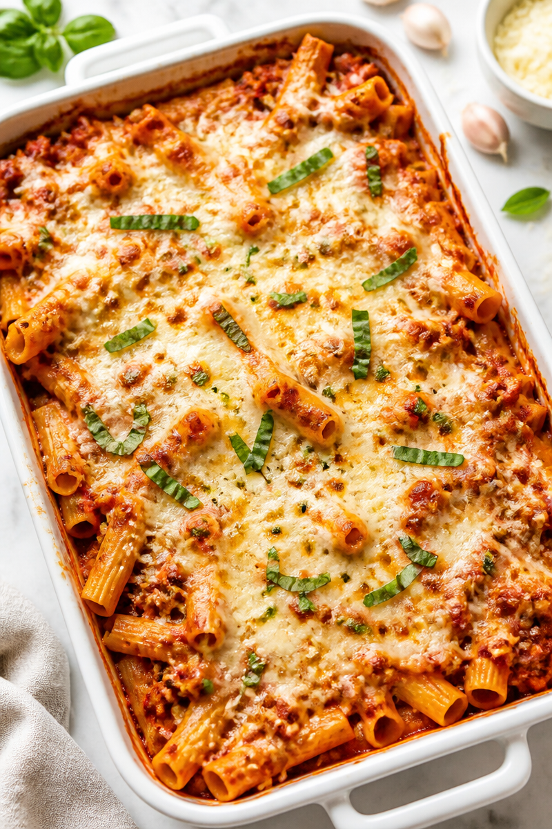 Cheesy Italian Ground Beef Baked Ziti Recipe