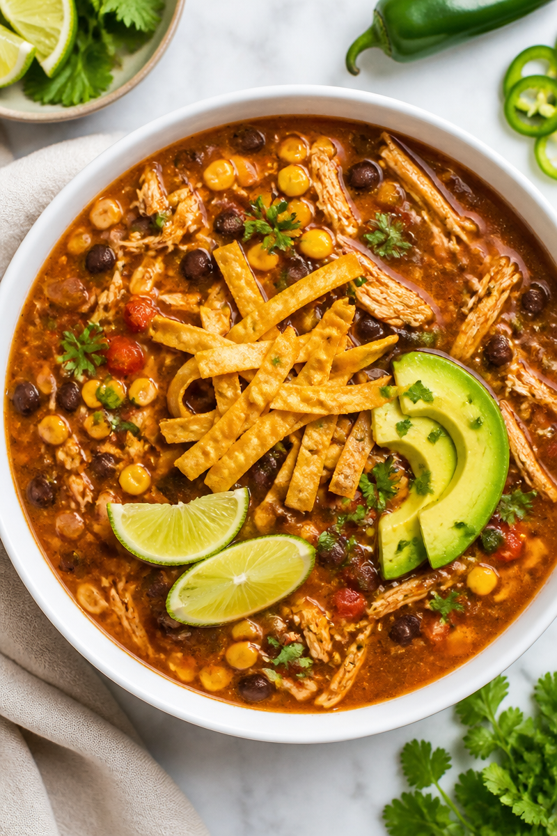 Spicy Crockpot Black Bean Chicken Tortilla Soup Recipe