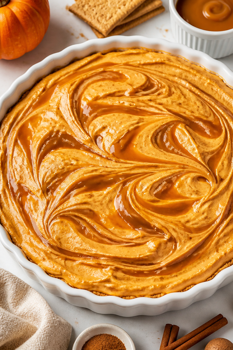 Creamy Caramel Swirl Pumpkin Cheesecake Dessert
