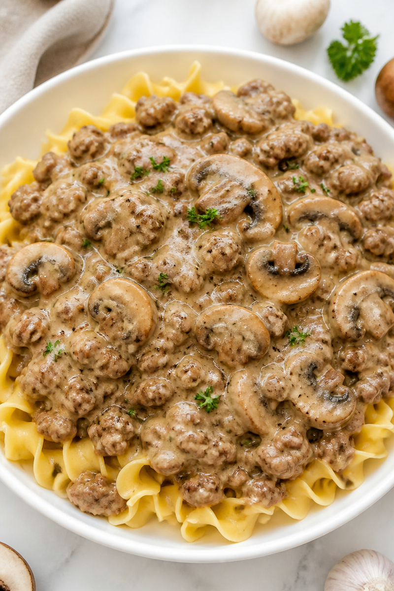 Creamy Mushroom And Ground Beef Stroganoff Recipe