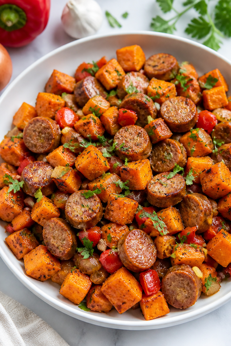 Skillet Sweet Potato And Turkey Sausage Hash Breakfast