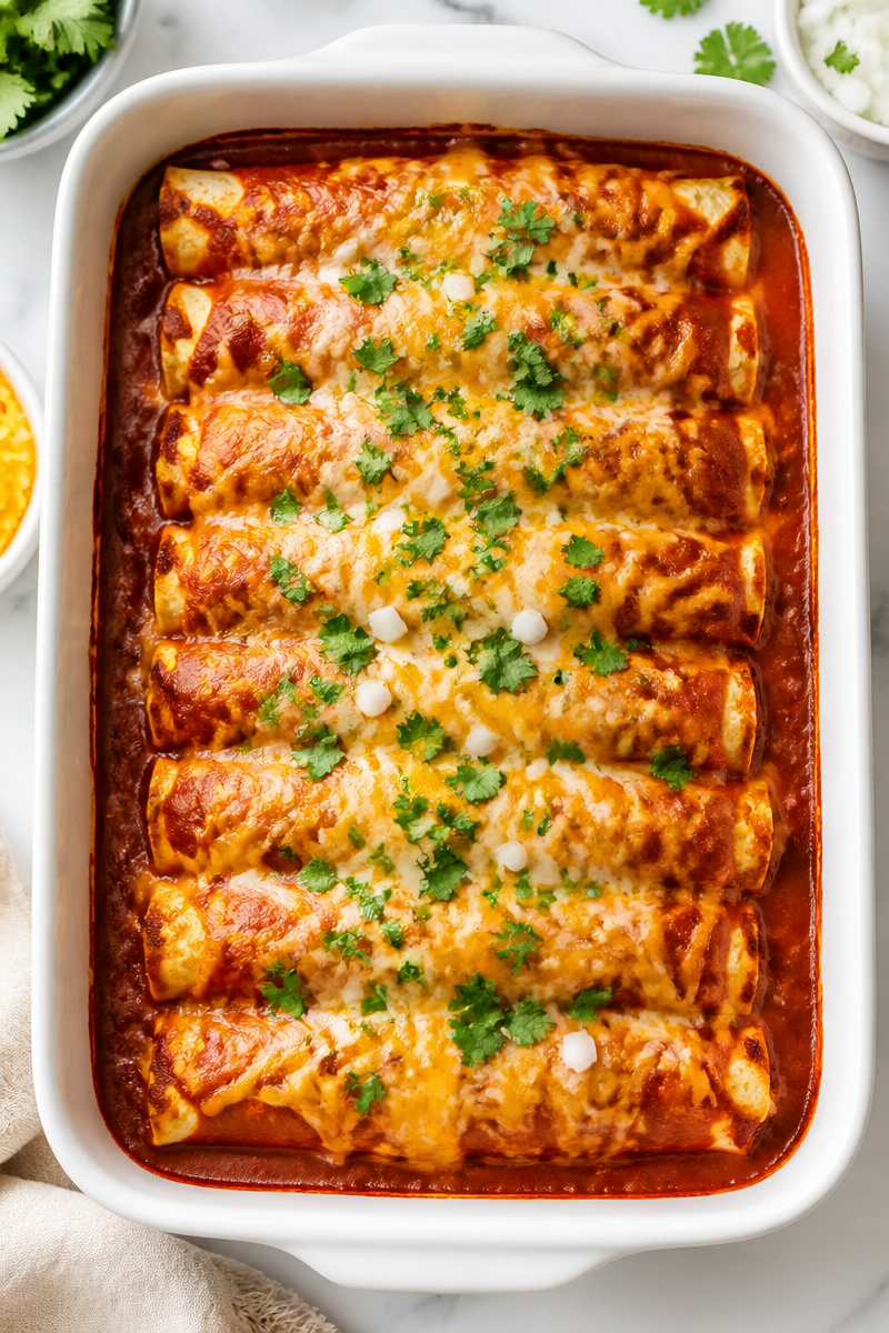 Cheesy Red Sauce Shredded Chicken Enchilada Dinner