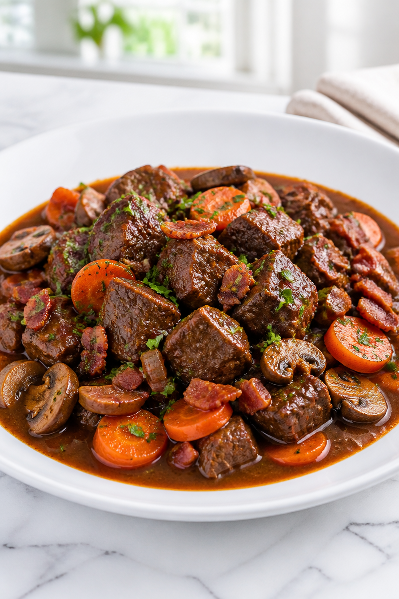 Alcohol Free Hearty Beef Bourguignon Stew Recipe