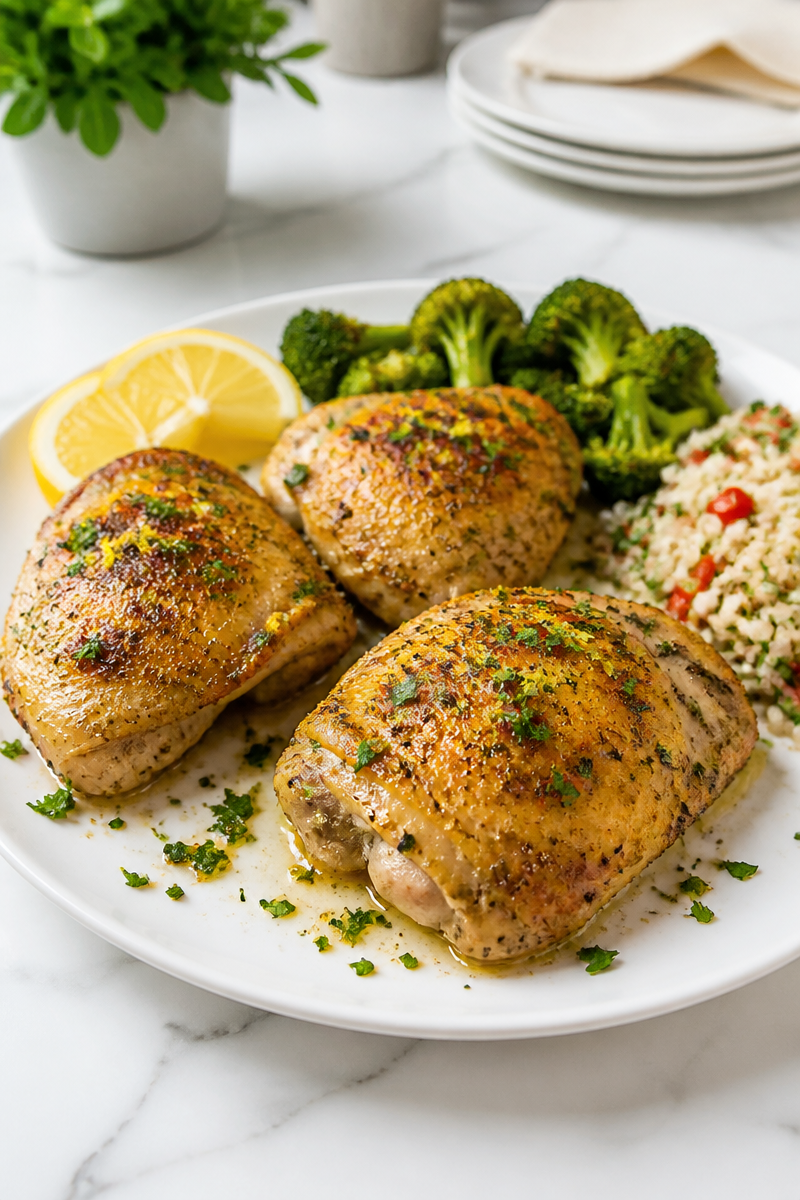 Juicy Lemon Pepper Baked Chicken Thigh Dinner