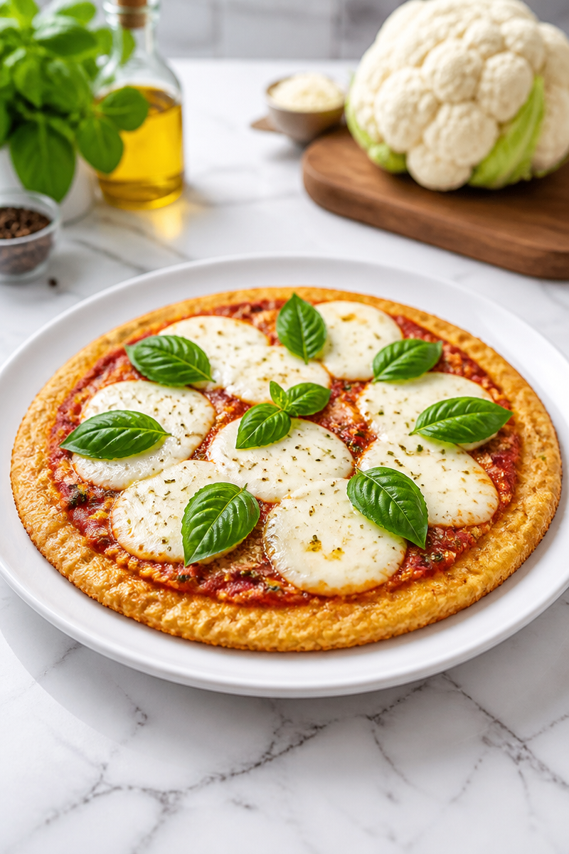 Healthy Cauliflower Crust Margherita Pizza Dinner