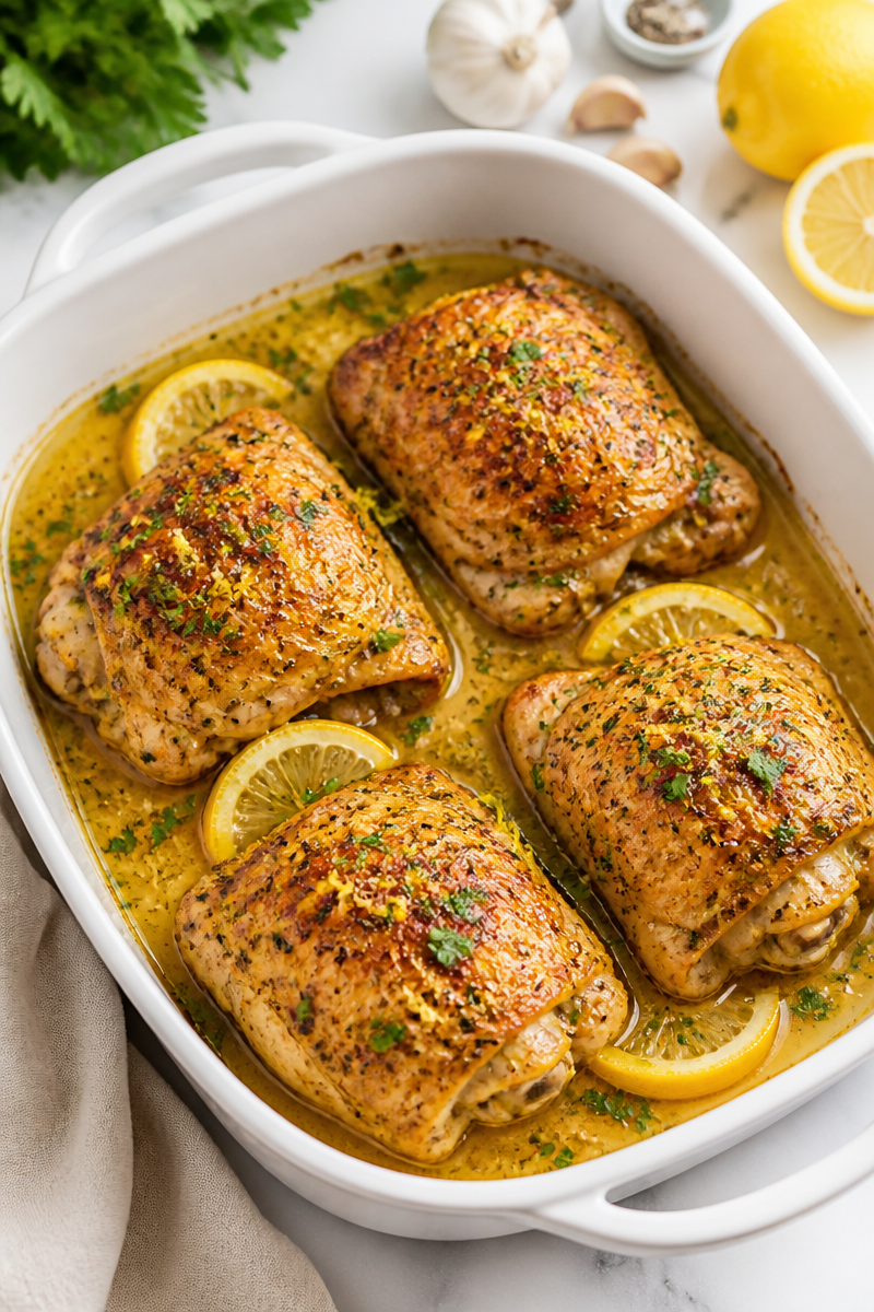 Juicy Lemon Pepper Baked Chicken Thigh Dinner
