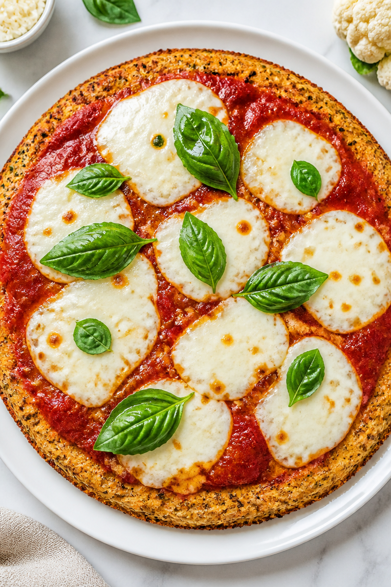 Healthy Cauliflower Crust Margherita Pizza Dinner