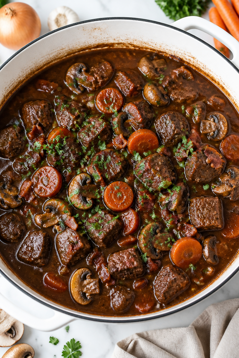 Alcohol Free Hearty Beef Bourguignon Stew Recipe