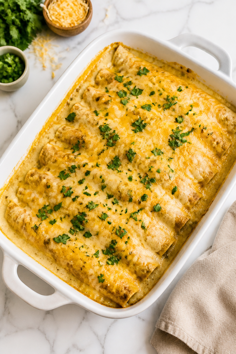 Creamy White Sauce Shredded Chicken Enchilada Dinner