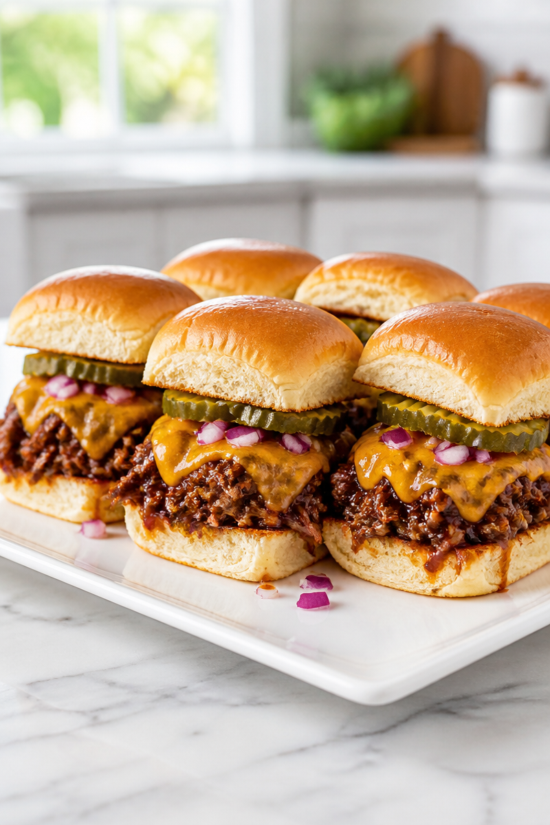 Cheesy BBQ Pulled Beef Slider Sandwich