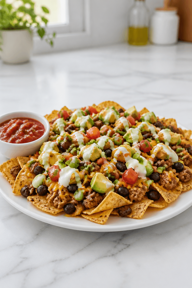 Loaded Ground Turkey And Black Bean Nacho