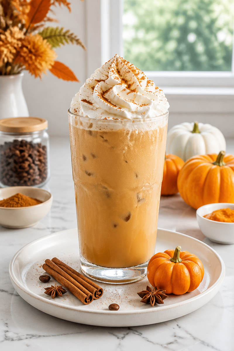 Homemade Iced Pumpkin Spice Latte Drink