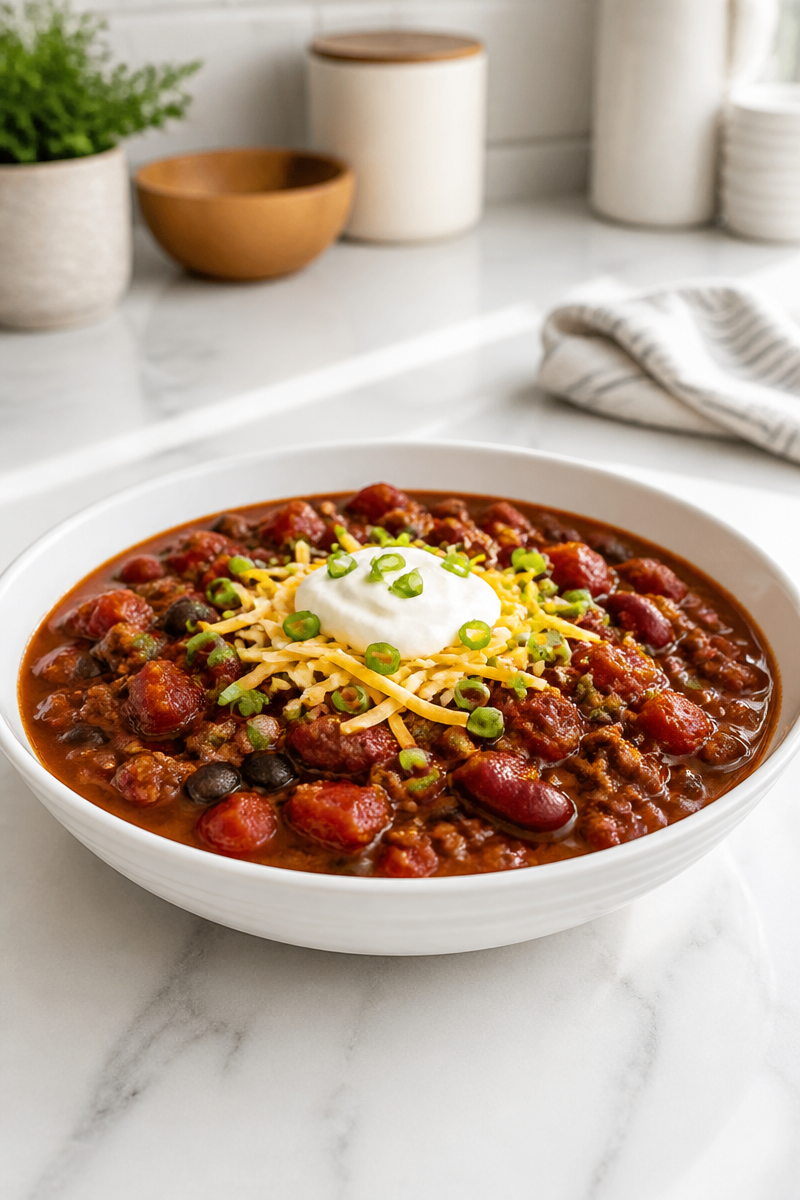 Slow Cooker Hearty Ground Beef Chili Dinner
