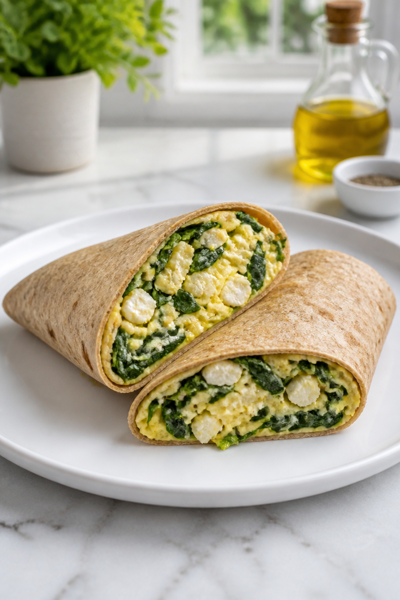 Healthy Spinach And Feta Egg Breakfast Wrap