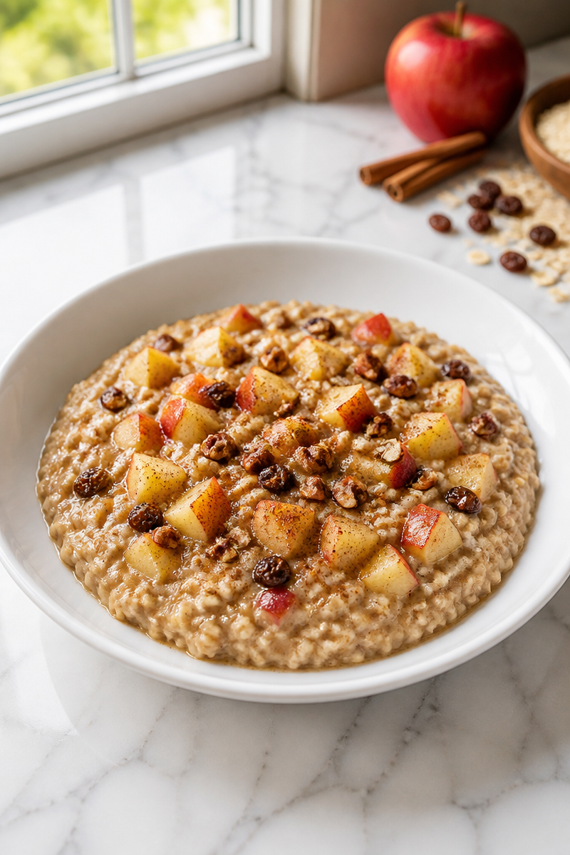 Warm Spiced Apple And Cinnamon Oatmeal Breakfast
