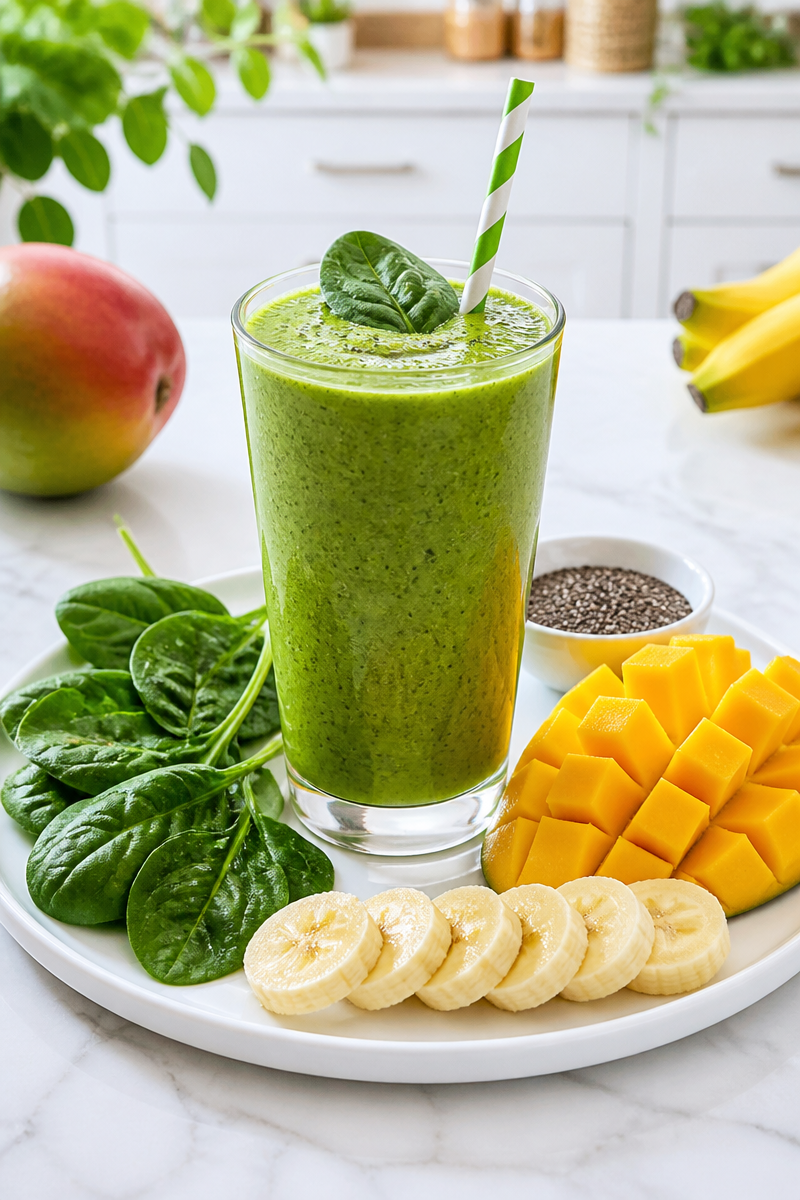 Green Spinach And Mango Detox Smoothie Drink