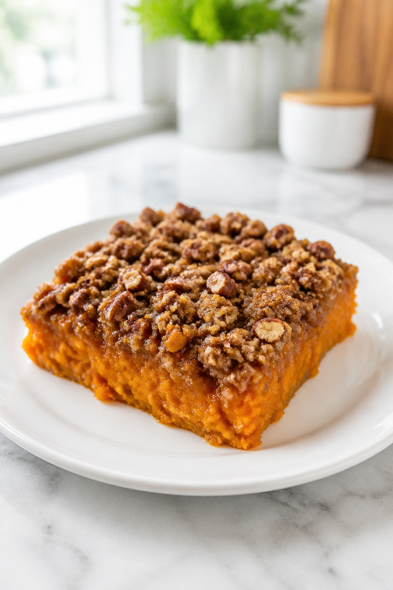 Pecan Streusel Topped Sweet Potato Casserole Side