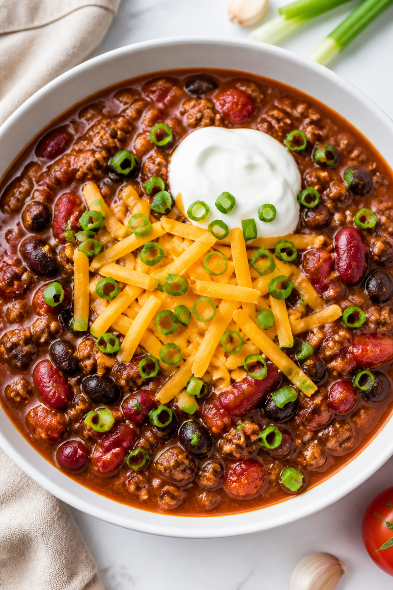 Slow Cooker Hearty Ground Beef Chili Dinner