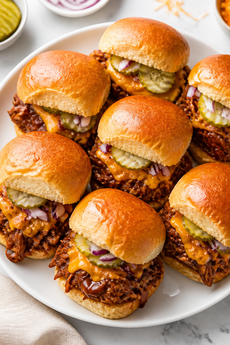 Cheesy BBQ Pulled Beef Slider Sandwich