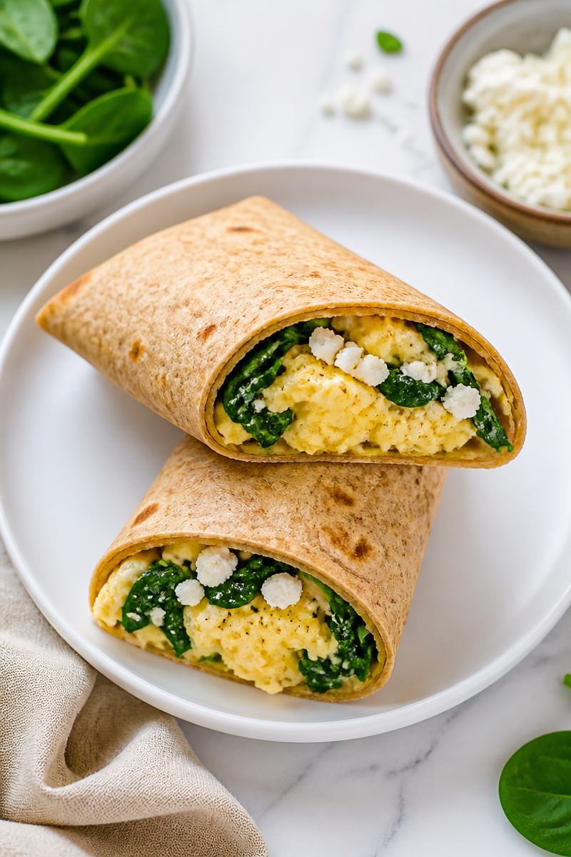 Healthy Spinach And Feta Egg Breakfast Wrap