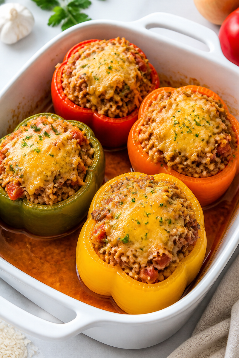 Healthy Ground Beef And Rice Stuffed Pepper