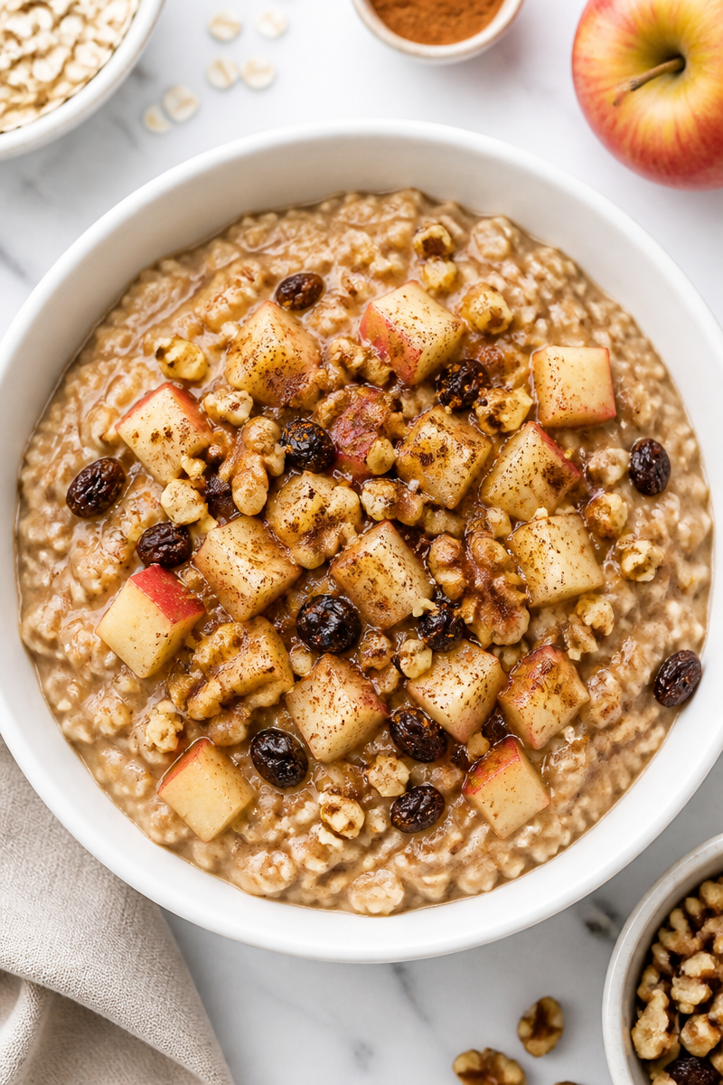 Warm Spiced Apple And Cinnamon Oatmeal Breakfast