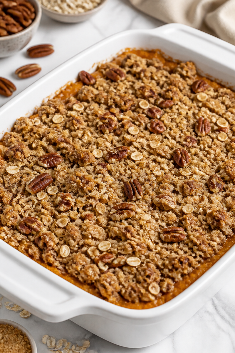 Pecan Streusel Topped Sweet Potato Casserole Side