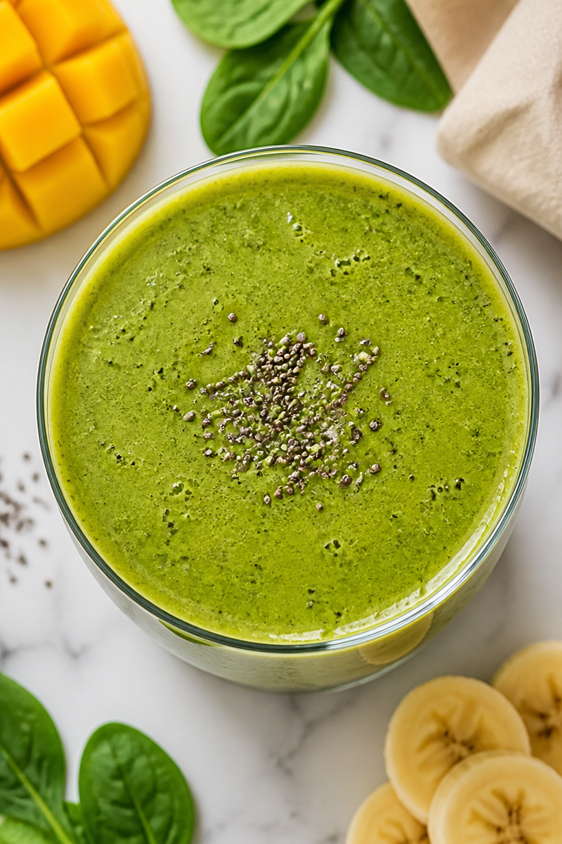 Green Spinach And Mango Detox Smoothie Drink