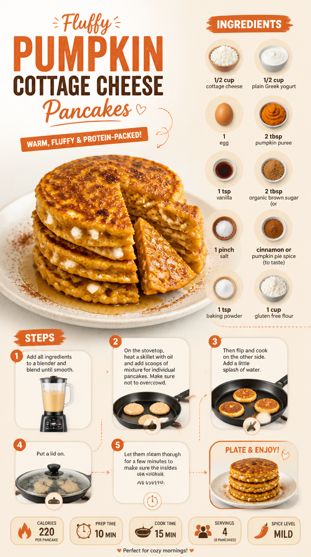 Fluffy Pumpkin Cottage Cheese Pancakes
