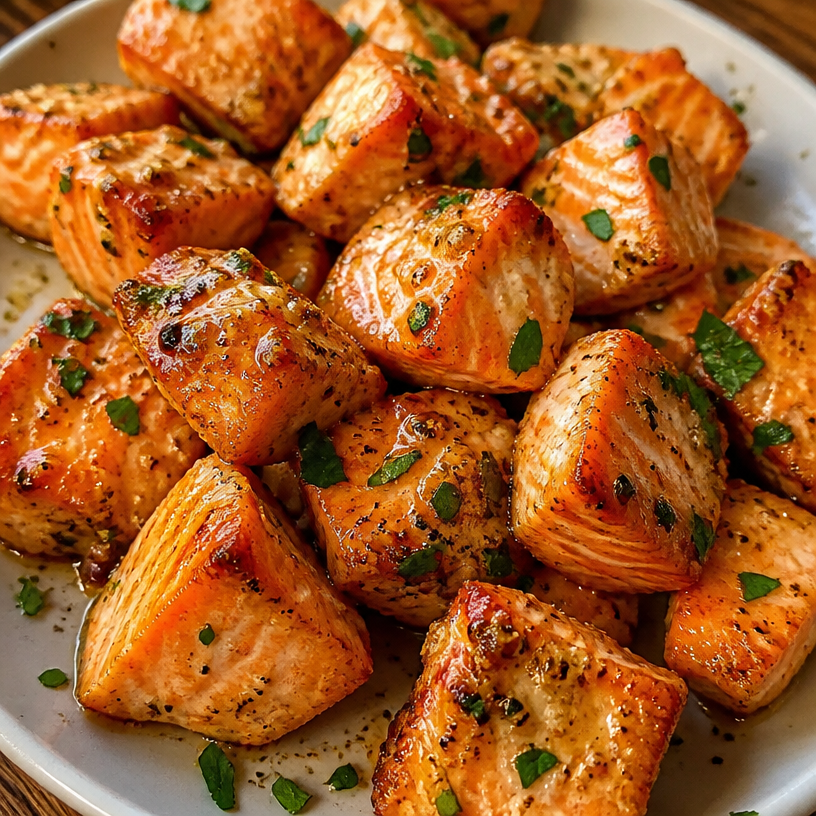 Air Fryer Salmon Bites with Lemon Garlic Butter Sauce