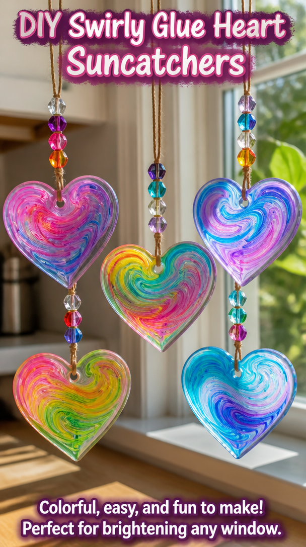 DIY Swirly Glue Heart Suncatchers