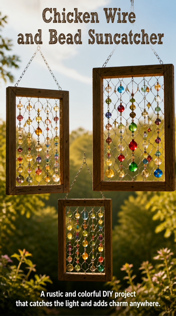 Chicken Wire and Bead Suncatcher