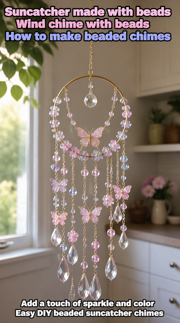 Suncatcher made with beads, Wind chime with beads, How to make beaded chimes