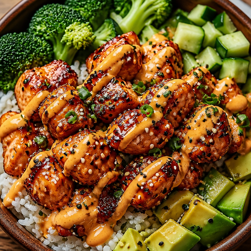 Crispy Bang Bang Salmon Bites Bowls