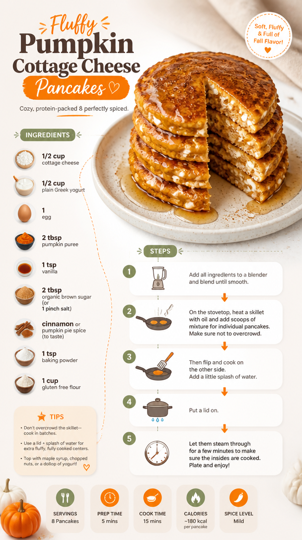 Fluffy Pumpkin Cottage Cheese Pancakes