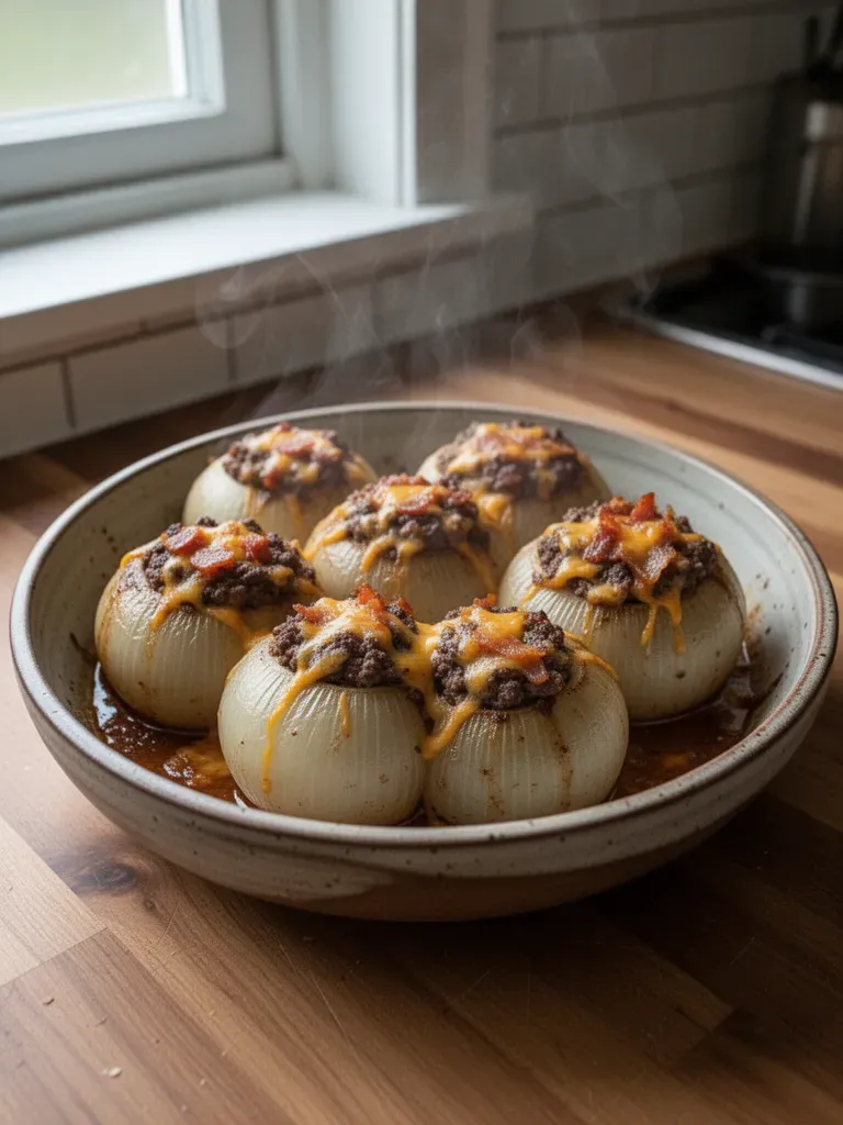Firecracker Bacon Cheddar Cheeseburger Stuffed Onion Bombs