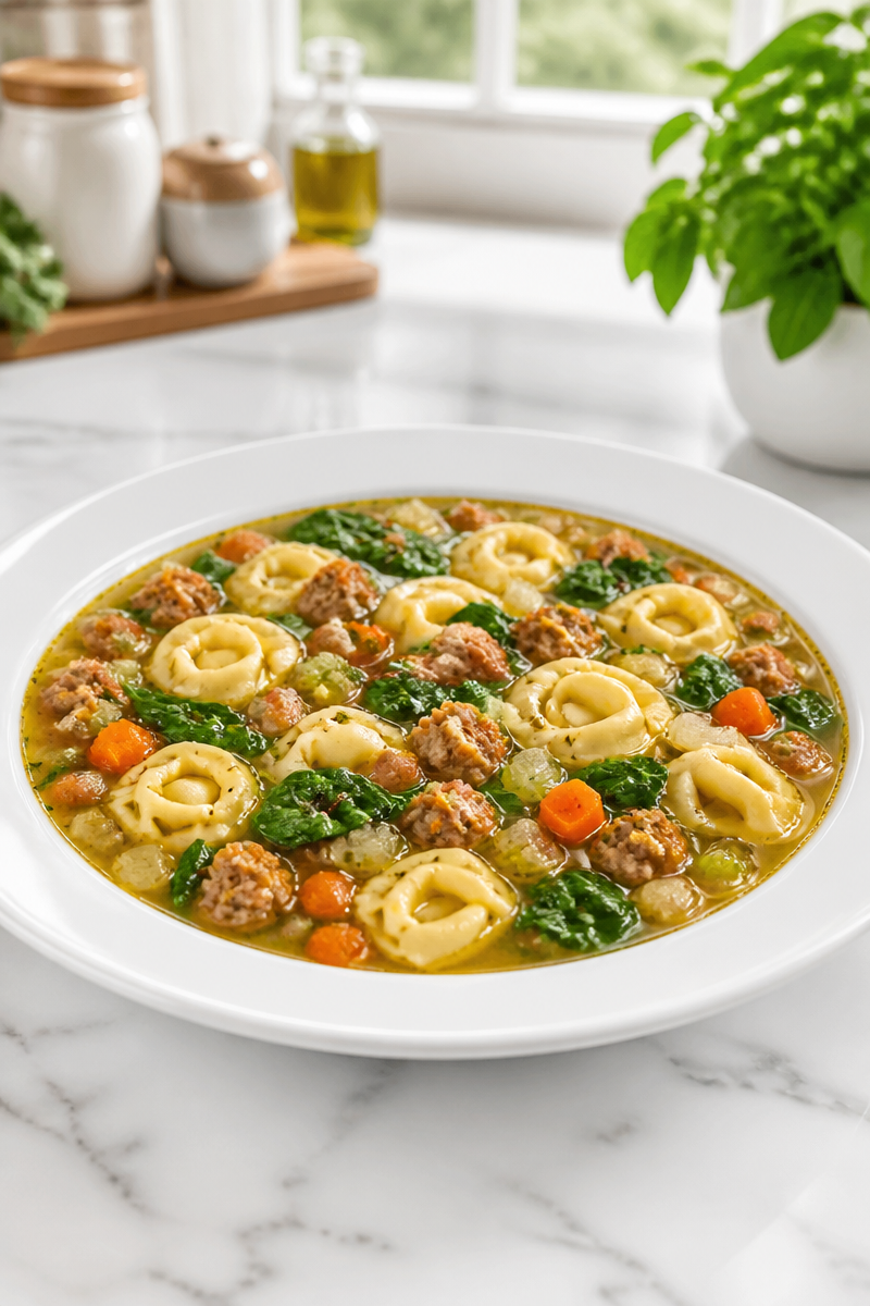 Cozy Turkey Sausage And Spinach Tortellini Soup