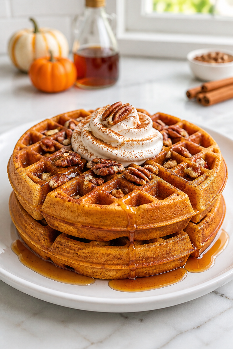 Crispy Cinnamon Spiced Pumpkin Waffle Breakfast